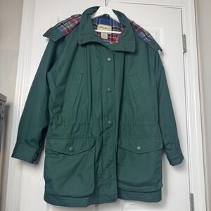 Vintage Eddie Bauer Jacket Women's Large Green Wool Blanket Lined Chore Coat
